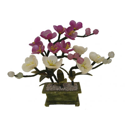 12'' Faux Flowering Plant in Stone Pot