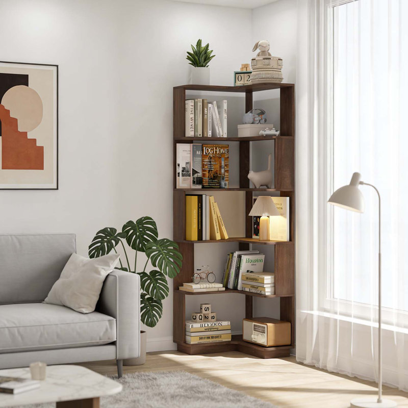 6 Tier L-Shaped Corner Bookshelf,Perfect for Maximizing Space in Living Rooms and Bedrooms, Dark Brown