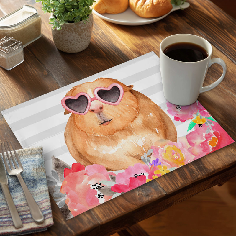 Napperon cochon d'Inde avec lunettes | Décor animal brun