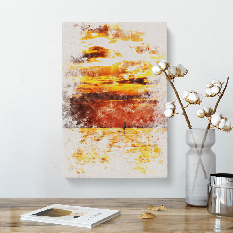 Paddleboarding At Sunset - Wrapped Canvas, 60cm H x 40cm W x 3cm D