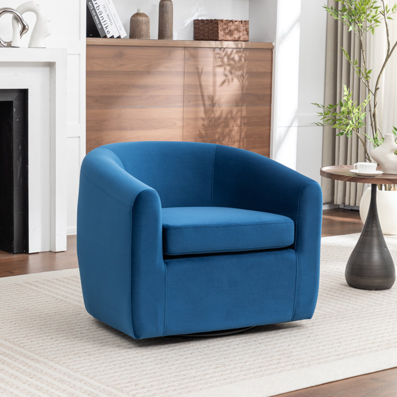 Fauteuil demi-tonneau pivotant de 33,5 po Odey, Velours marine
