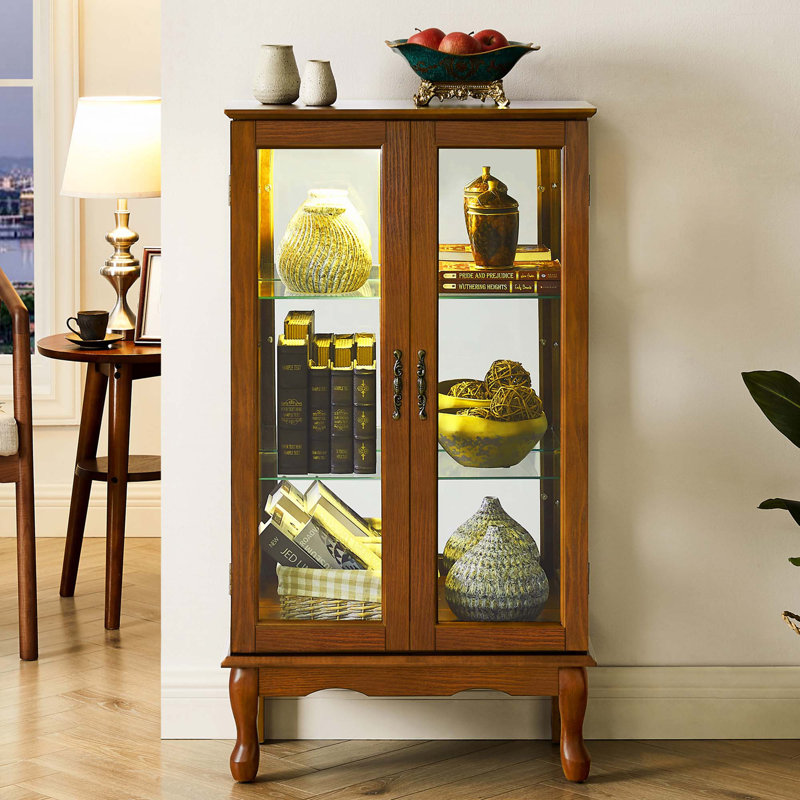 Armoire lumineuse avec tablettes réglables Curio Cabinet, Chêne