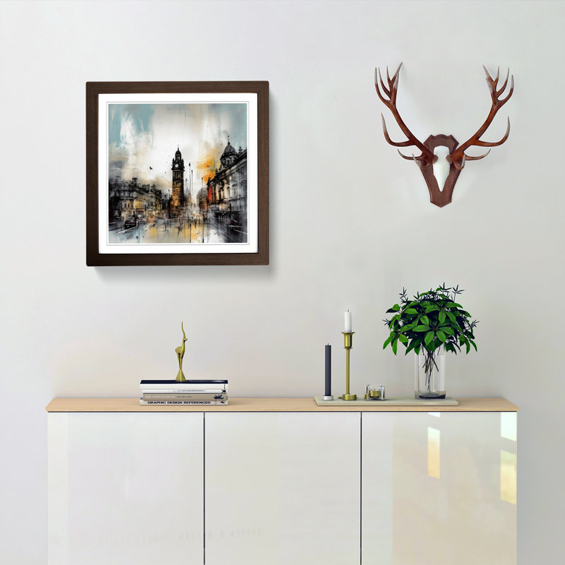 City Of Manchester Gestural Art - Single Picture Frame Print on Wood, Walnut