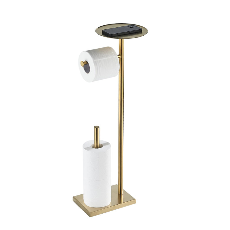 Porte-papier hygiénique autoportant brossé or avec tablette de rangement, conception compacte, rangement de salle de bain moderne, installation facile