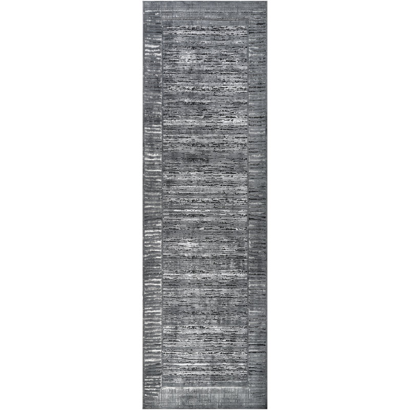 Tapis tissé à la machine Isborne , Noir/Ivoire, Tapis de couloir 2 pi 7 po x 10 pi