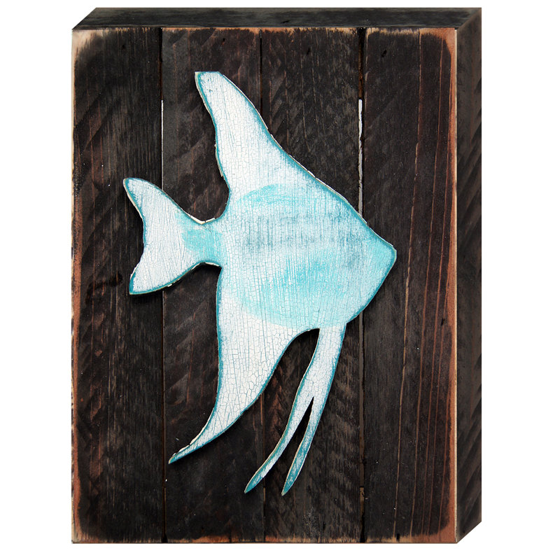 Handcrafted Coastal Tropical Fish Artwork on Dark Wood