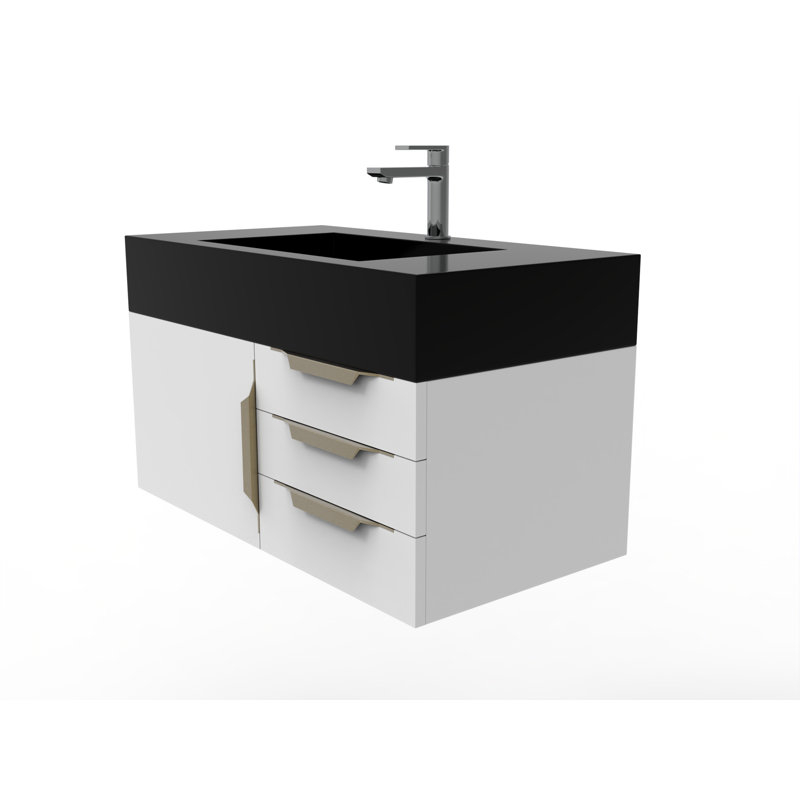Nile 36" Wall-Mounted Single Bathroom Vanity Set, White, Black, Gold