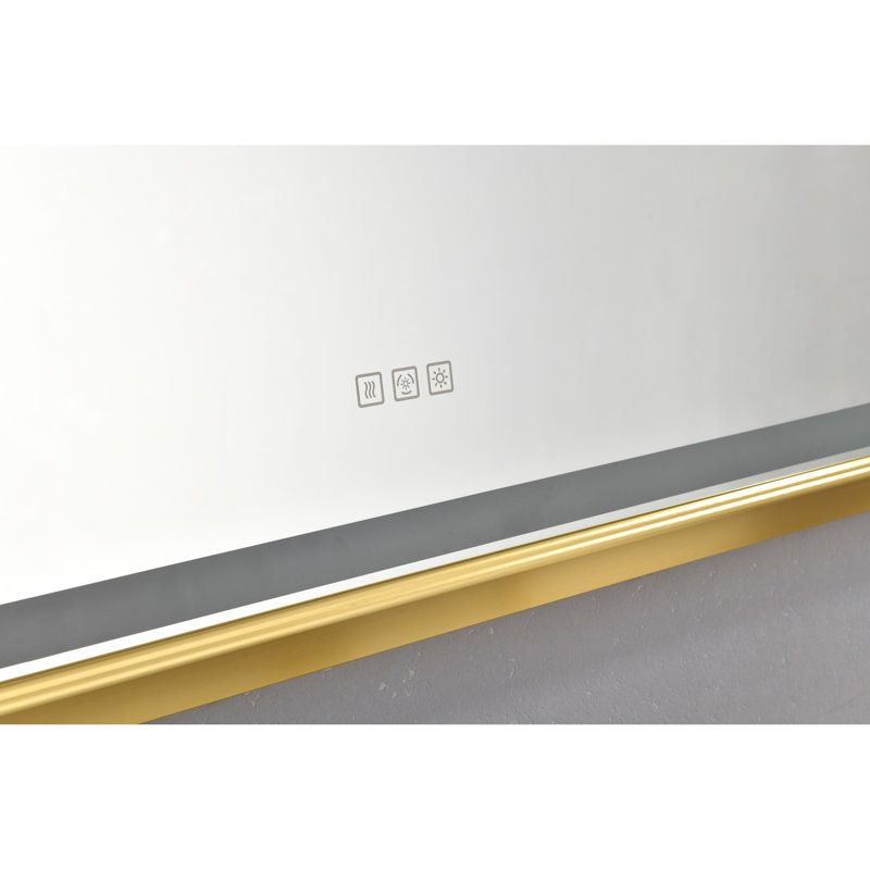 Miroir de salle de bain 72 "x 48" avec bordure en aluminium, fixation murale, fonctionnalité brouillard, 3 options de couleurs, éclairage à intensité variable, miroir 48 pouces de style or brossé, cadre, brouillard, couleurs, réglable en continu