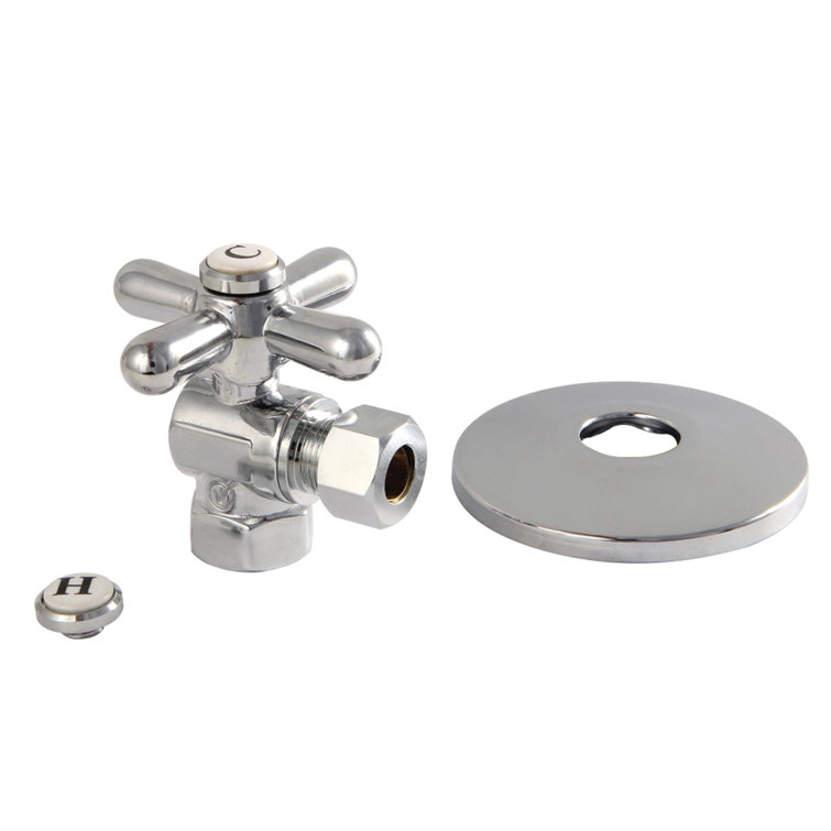 Kingston Brass Vintage 3/8-Inch FIP x 3/8-Inch OD Comp Quarter-Turn Angle Stop Valve with Flange