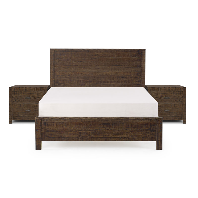Cadre de lit en bois massif robuste avec 2 tables de chevet Albany, Espresso, Double
