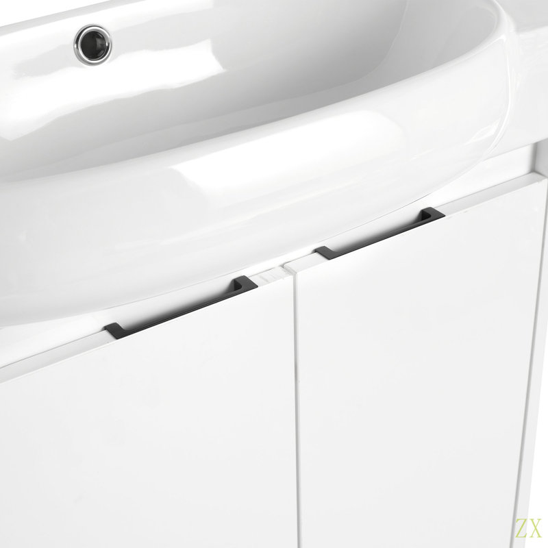 Meuble-lavabo autoportant de 23 po avec lavabo et portes à fermeture douce, Blanc lustré