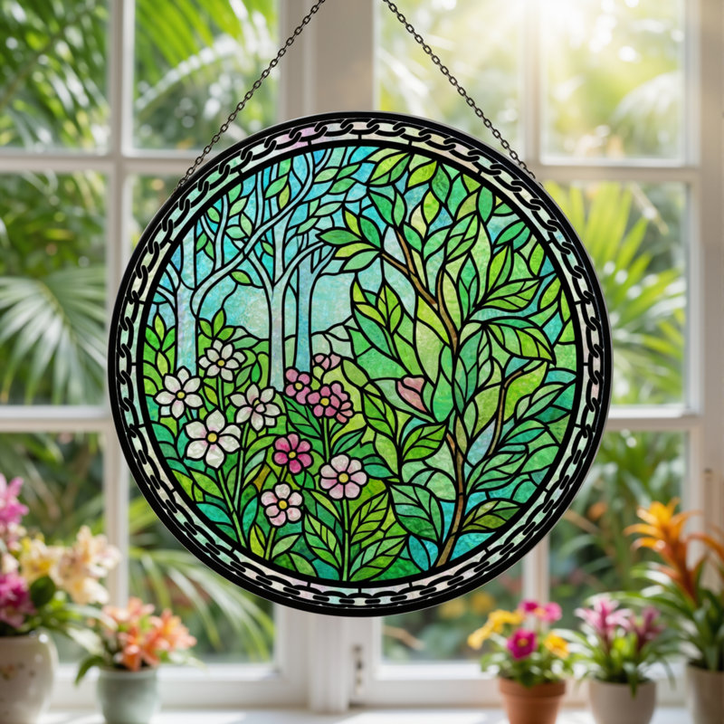 Panneau de vitrail floral 12 po H 12 po, H 12 po x l 12 po