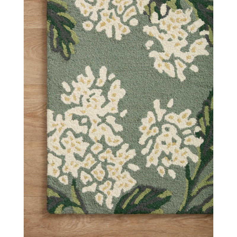 Hydrangea Sage Handmade Wool Floral Rectangular Area Rug