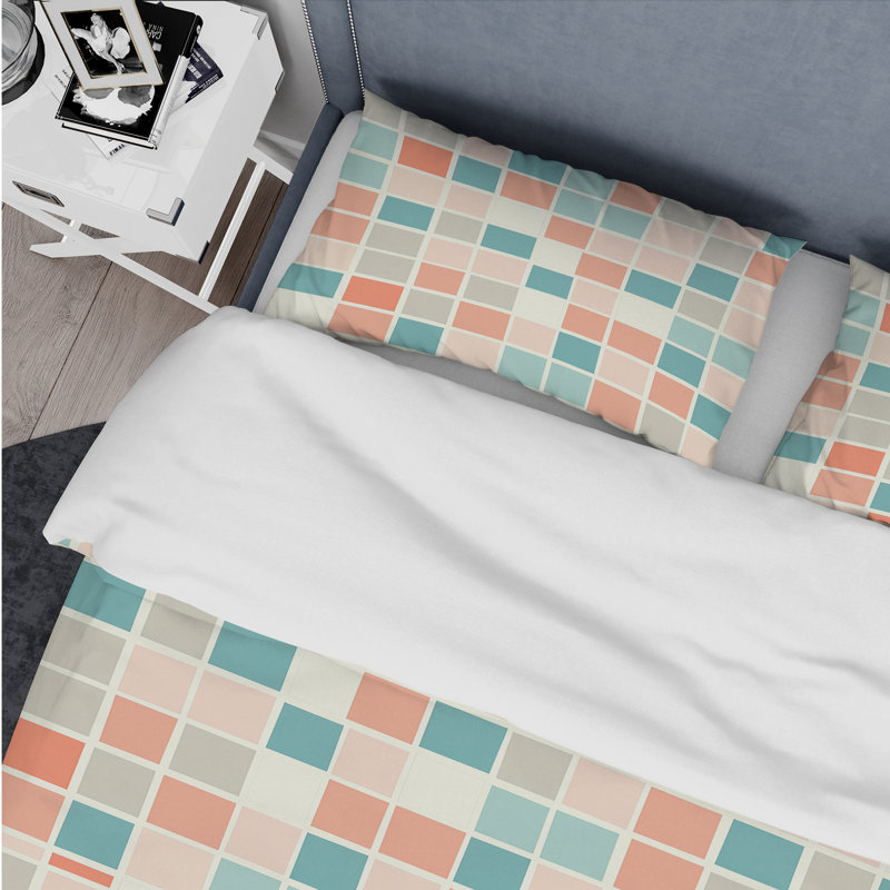 Ensemble de housse de couette géométrique vert et orange, Housse de couette très grand + 2 très grandes ta