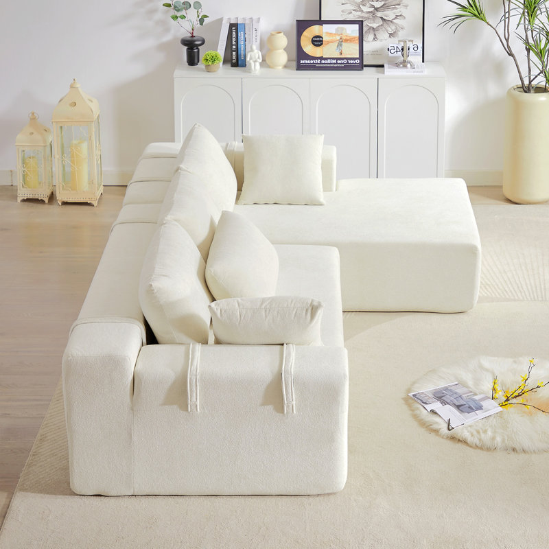 Ensemble de canapé modulaire rembourré Chenille, ensemble de canapé modulaire en L 108 po avec 6 coussins, canapé-lit combiné gratuit pour le salon, la chambre à coucher (méridienne droite)