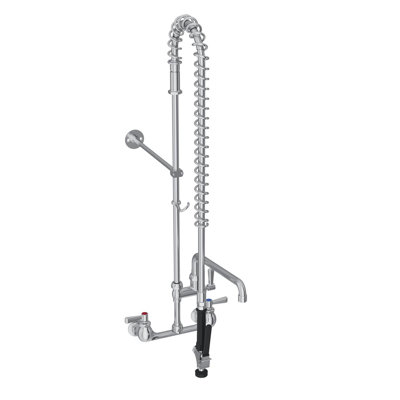 8" Centerset Wall Mount Faucet 44"  Flexible Hose with 1.2 GPM Spray Head + 12" Arc Tube Spout 2" Lever Handles