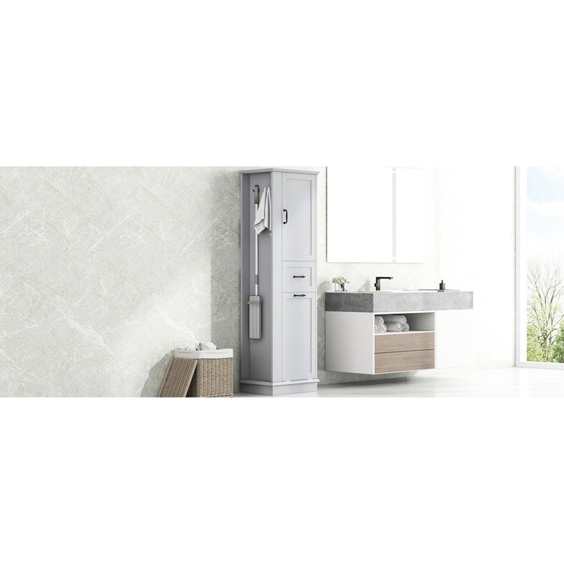 Soft - Close Hinges, 80Lbs Capacity, Tall Cabinet, Tilt Out Compartment, Adjustable Shelves, Aluminum Alloy Handles, Bathroom, Laundry Room, Home, Gray, , Rectangle, Drawers, Door, Toppling Device
