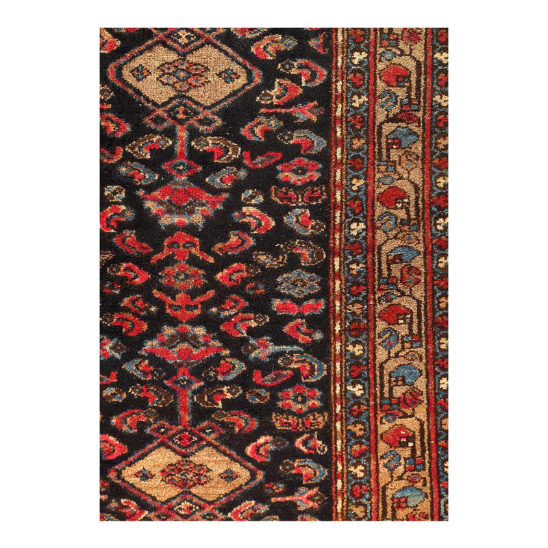 Tapis unique en laine bleu marine de 6 pi 8 po x 3 pi 5 po Stickland