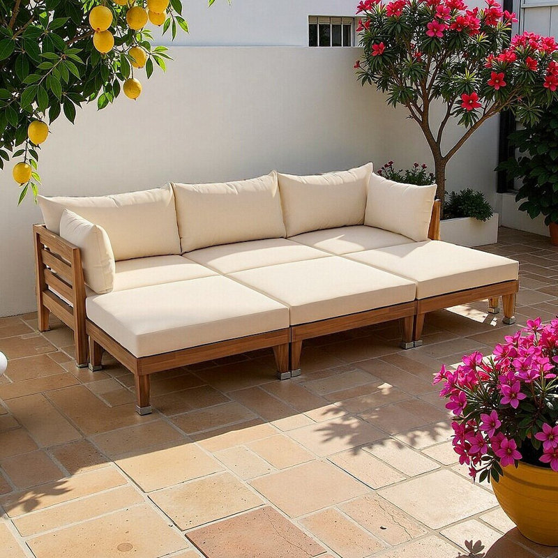 Ensemble de canapé modulaire de patio 6 pièces en bois d'acacia