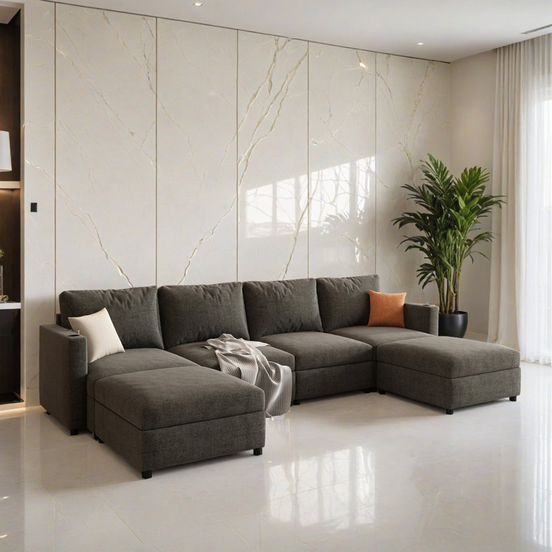 Canapé-lit modulaire 6 pièces pour salon, Gris chenille