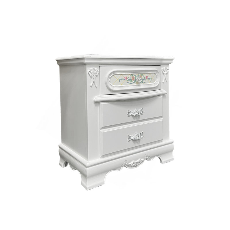 White 2-Drawer Nightstand With Floral Motifs