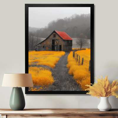 Red Yellow Autumn Barn Retreat - Reproduction d'art mural de grange