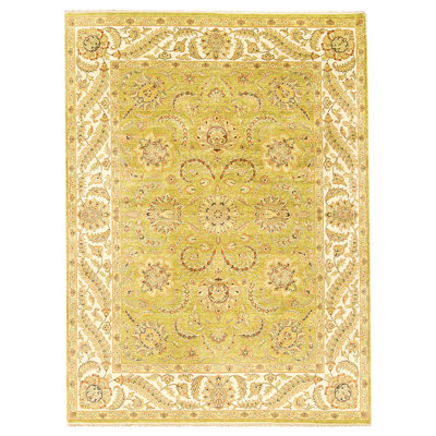Tapis vert et ivoire noué à la main de haute qualité
