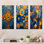 Carreaux de mosaïque jaune et bleu II - ensemble de 3 décorations murales abstraites en métal