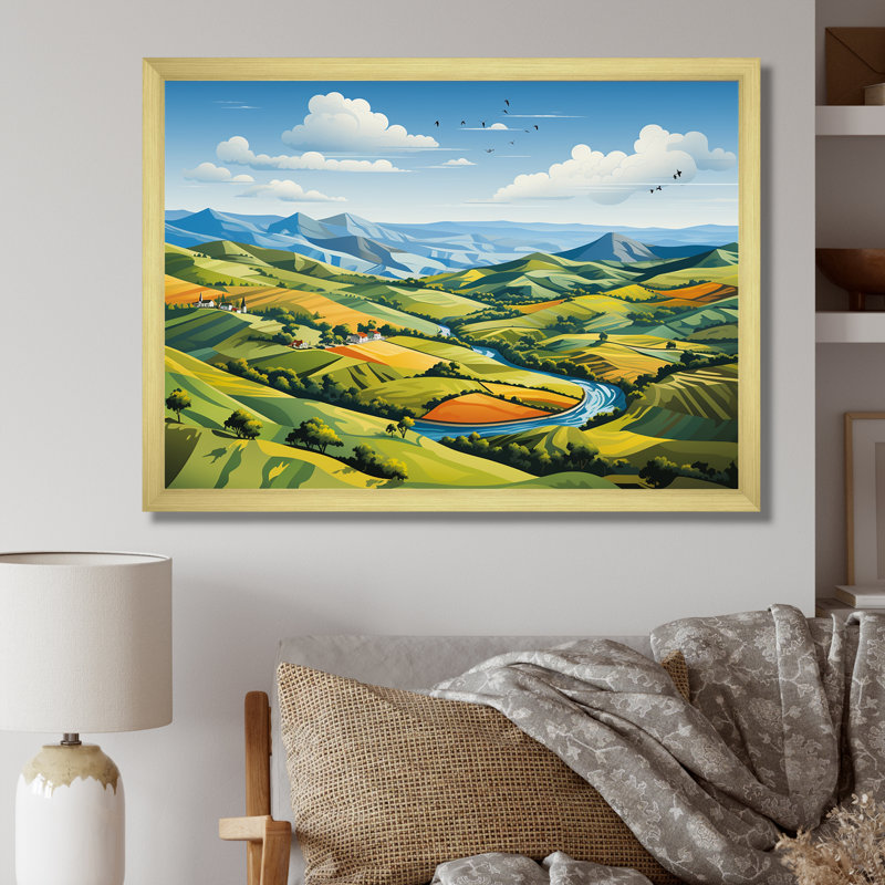 «Modern Bold Farm Horizon III», art mural prairie, Cadre doré à coins fermés, H 12 po x l 20 po x P 1 po