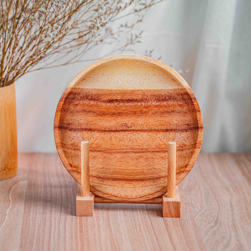 Ensemble de 4 assiettes à dessert rondes en bois d'acacia