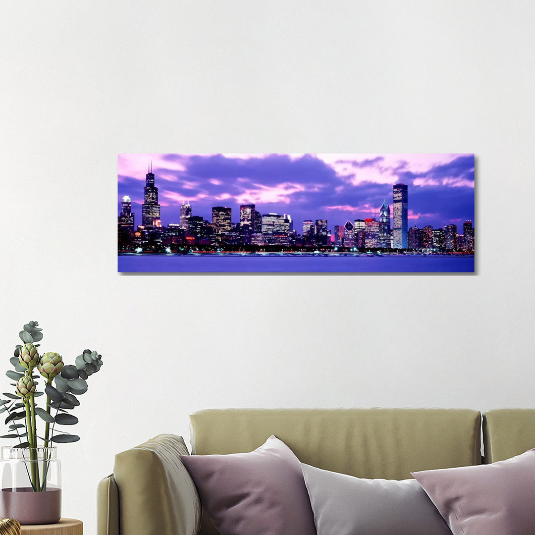 Sunset Chicago IL USA by Panoramic Images - Wrapped Canvas Panoramic Print