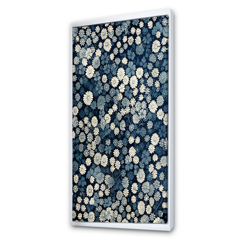«Blue and White Moonlit Geometric River - Coastal Minimalisme», art mural, Cadre flottant blanc, H 60 po x l 28 po x P 1,5 po