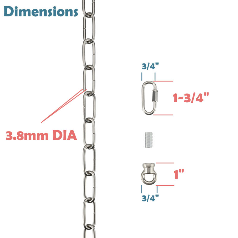 Chaîne robuste pour suspendre jusqu'à 120 livres - Luminaire, H 120 po x l 0,75 po x P 0,75 po, Chrome