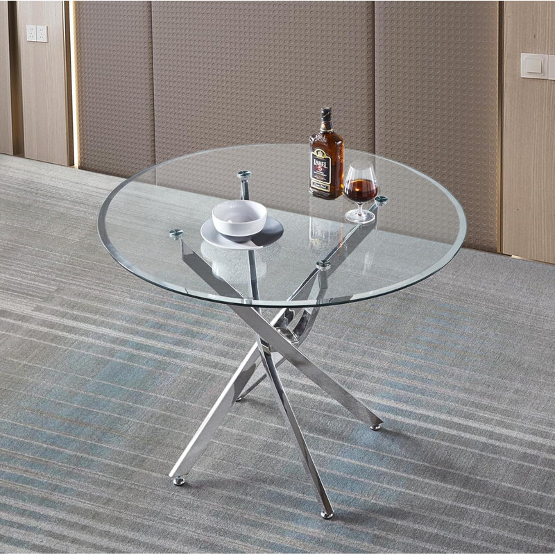 Star Collection Round Glass Top Metal Base Dining Table, 29.5" H x 36" L x 36" D