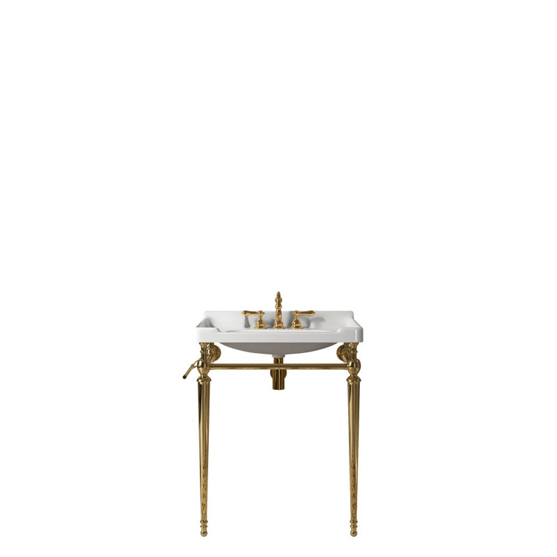 Meuble-lavabo 28 po avec lavabo, lavabo blanc, base dorée, Blanc, Doré, 28"
