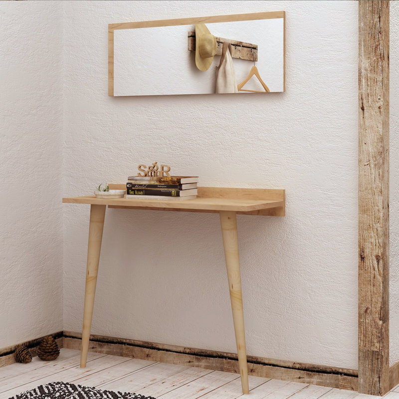 Buffet moderne en chêne avec miroir, 31,5 po x 33,1 po x 12,6 po | 100% panneau de particules enduit de mélamine, épaisseur: 0,7 pouce | Design scandinave mural, solution de rangement élégante pour la maison et le bureau