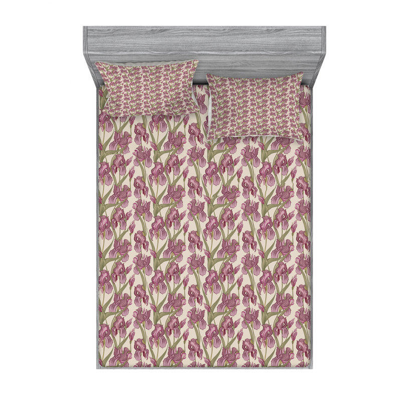 Microfiber Floral Sheet Set, Queen Sheet Set + Fitted Sheet + 2 Pillowcases