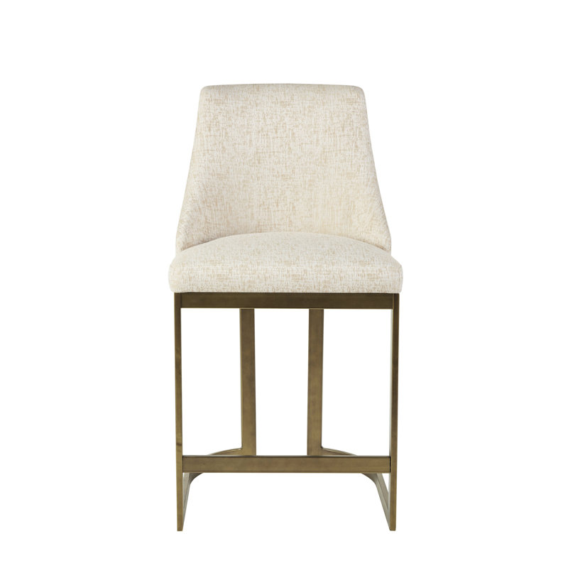 Tabouret de hauteur de comptoir moderne H 26 po - rembourré avec une base en métal, des accoudoirs incurvés et un dossier arrondi pour une structure sophistiquée. Revêtement en mousse à haute densité.