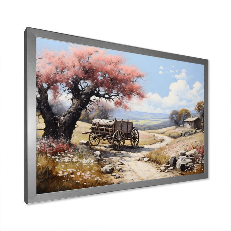 Breloque rétro rose vieux chariot, H 16 po x l 32 po x P 1 po, Cadre photo argenté
