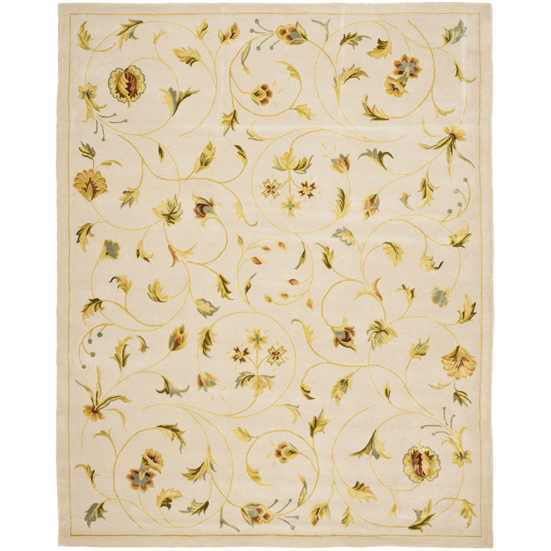 French Tapis Hand Tufted Silk And Wool Floral Rug, Rectangle 5' x 8'
