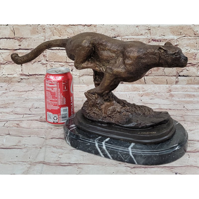 Signed Stalking Puma Panther Bronze Sculpture Figure Statue Art Figurine Marble