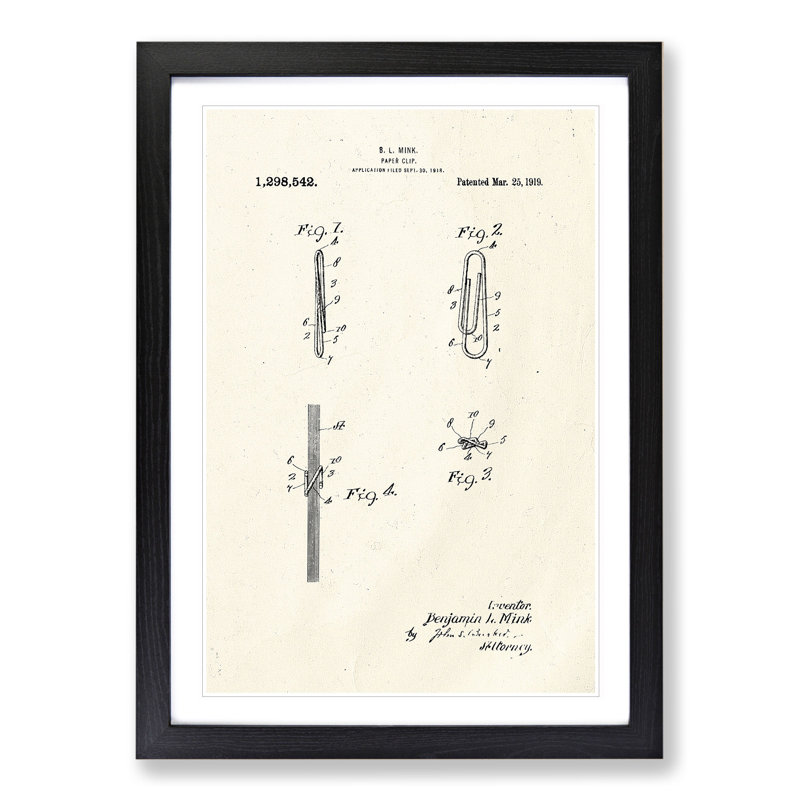 Paper Clip Patent - Picture Frame Graphic Art, 36cm H x 27cm W x 2cm D, Black Framed