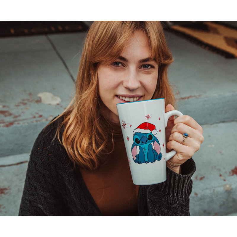 Tasse en latte en céramique avec chapeau de père Noël Disney Lilo & Stitch | Peut contenir 16 onces