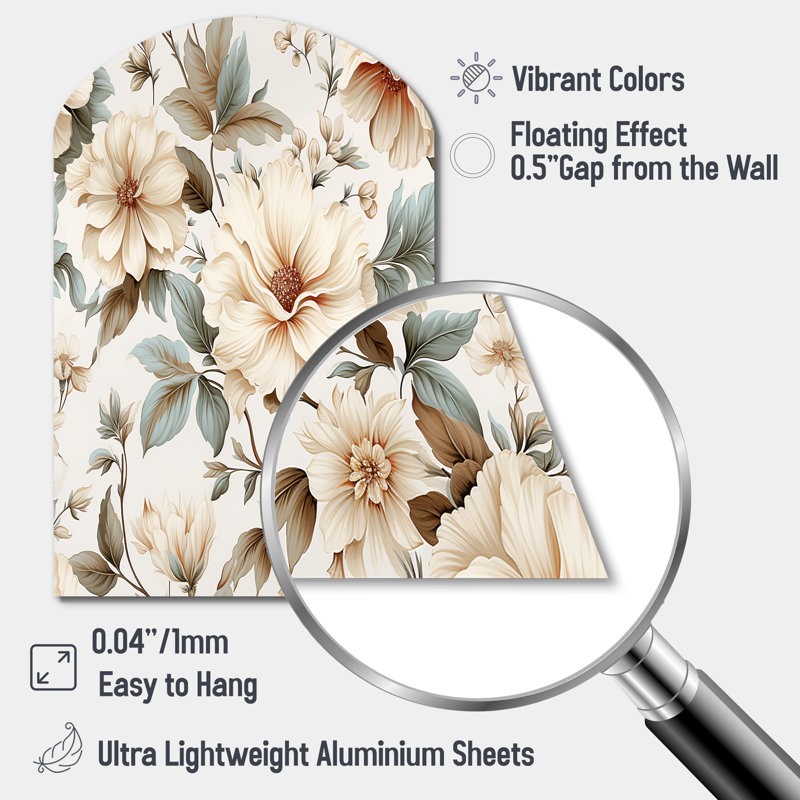 Vintage Florals - Plants Arch Metal Wall Decor, Boho Asymmetrical Metal Art Print, 34" H x 25" W x 1" D