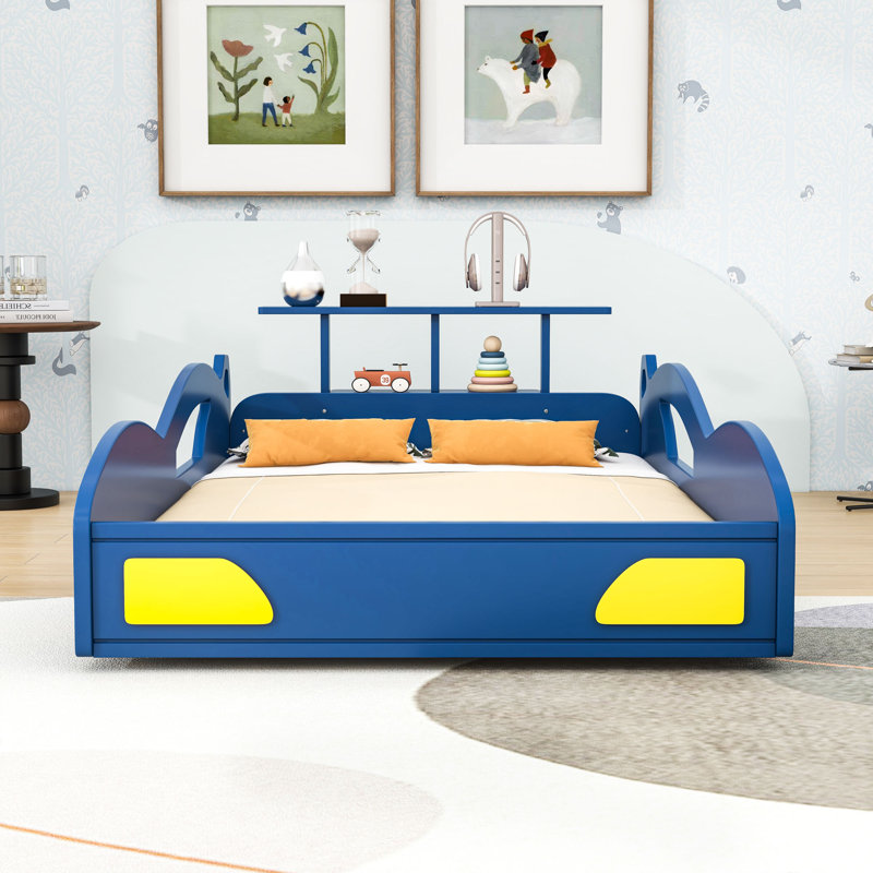 Twin Wooden Race Car Bed, Blue/Yellow