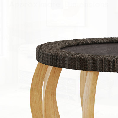 Vintage Rattan Solid Wood Round Coffee Table, Curved Legs Boho Accent Table for Dining and Living Rooms