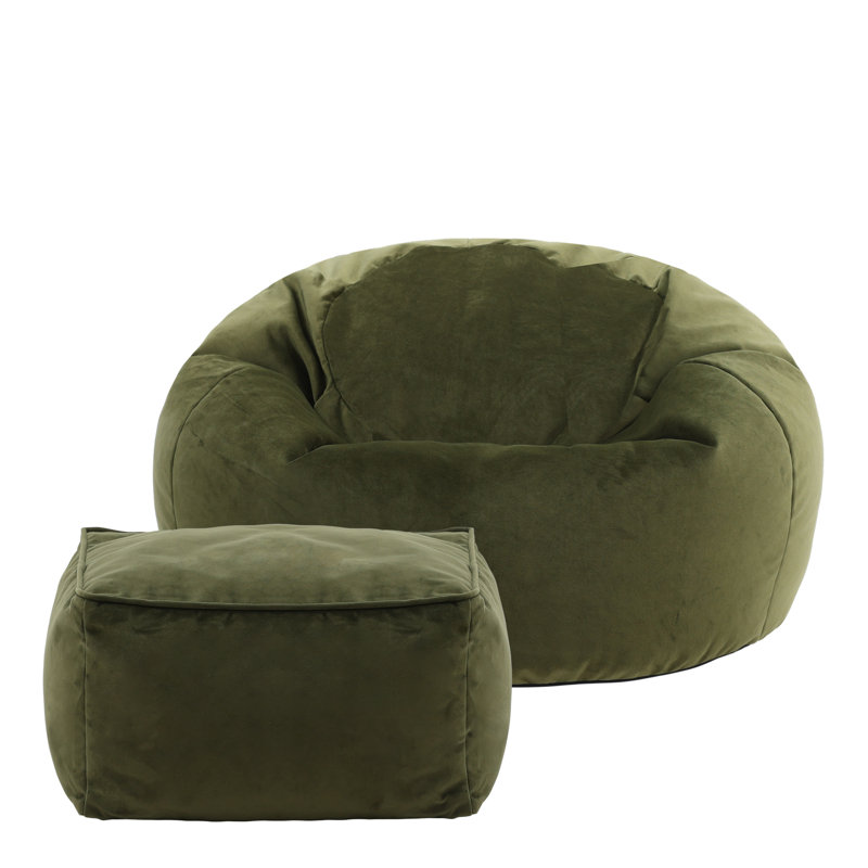 Kingston Velvet Bean Bag and Square Footstool, Olive Green
