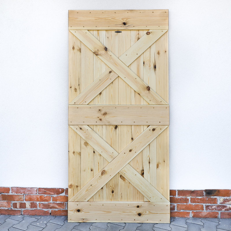 Khanh Solid Pine Sliding Door, Natural