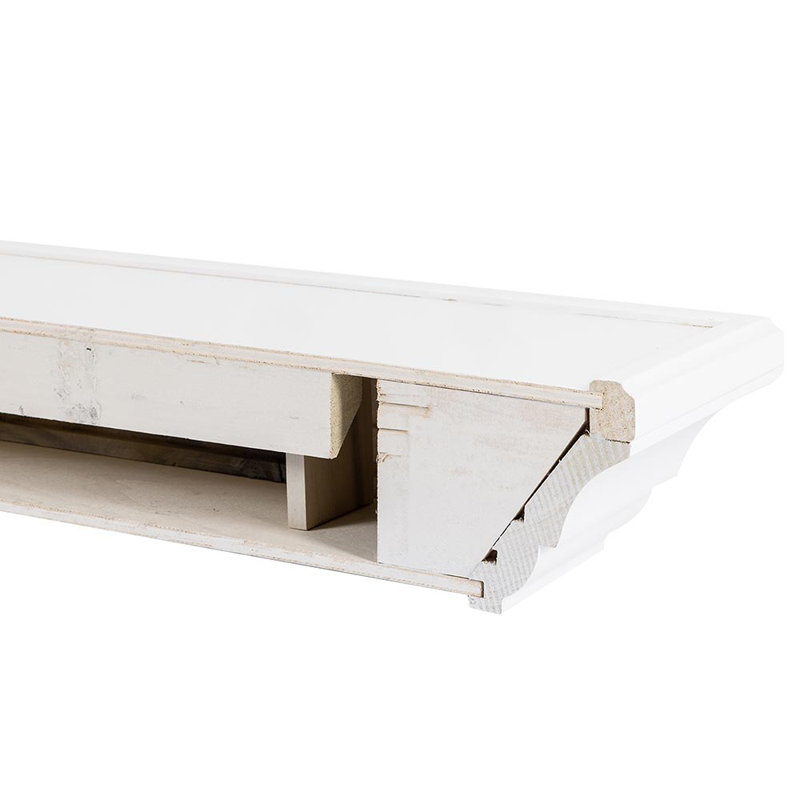 Tablette de cheminée flottante en bois - Fabriquée en bois de pin - Design traditionnel, Blanc, 48" Length