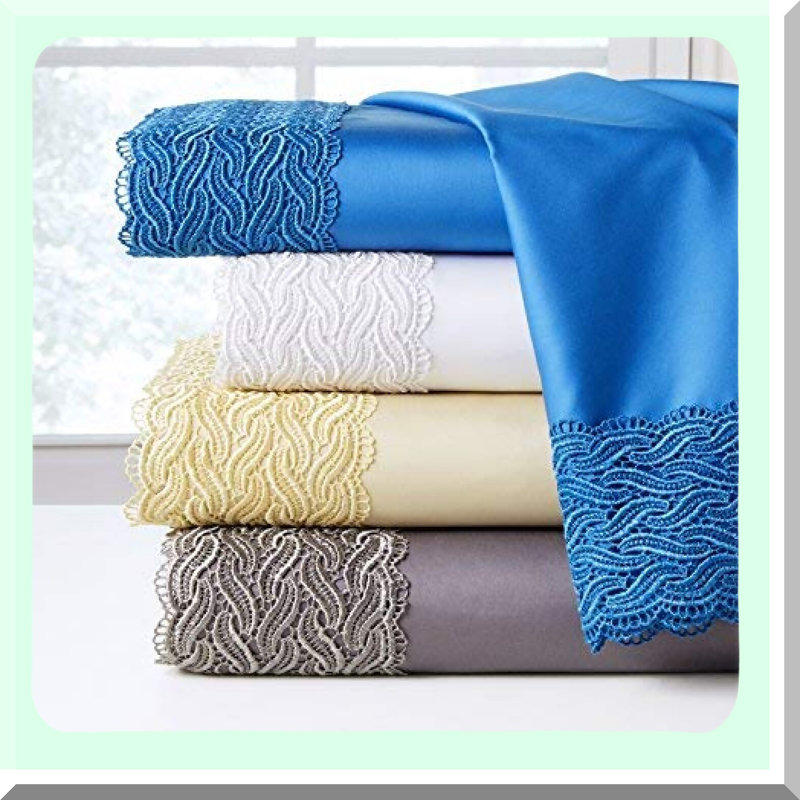 Luxury Lace Dream Twin Sheet Set - 300 Thread Count Combed Cotton, Bridal Lace Design, Oversized Fit, Elegant Ecru Color - Perfect for Wedding Gift or Home Decor